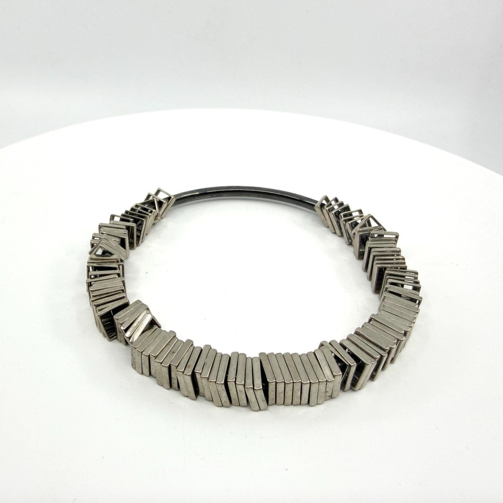 Modernist Silver Tone Link Cuff Bracelet Statement Minimalist Y2K Trendy Gift